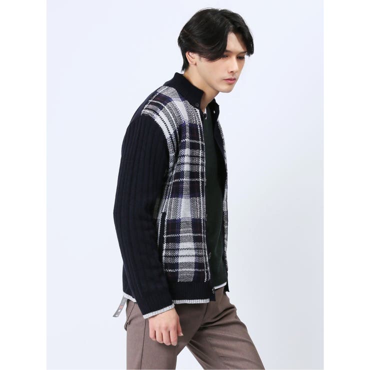 配色チェック柄 ドンキーネックニットアウター | TAKA-Q MEN | 詳細画像18 