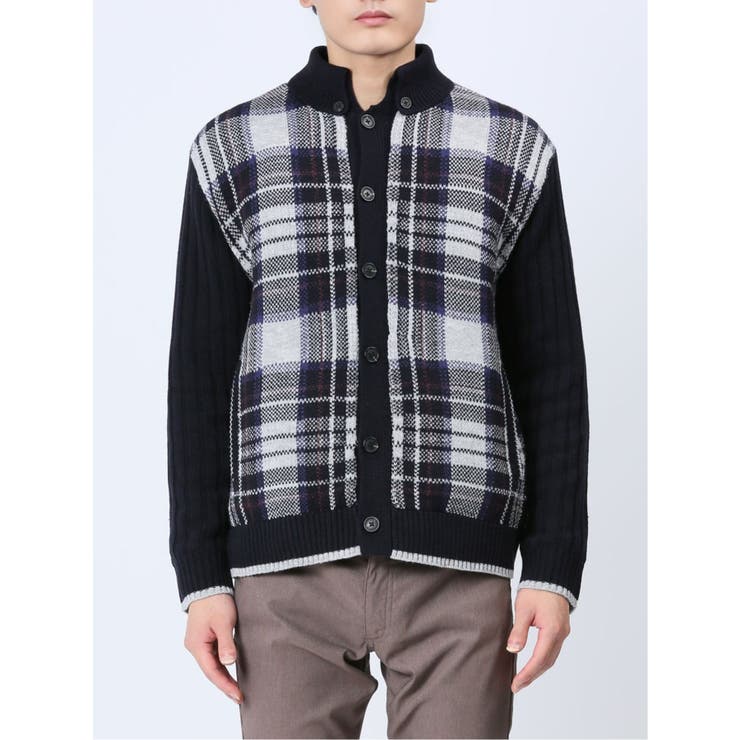 配色チェック柄 ドンキーネックニットアウター | TAKA-Q MEN | 詳細画像19 