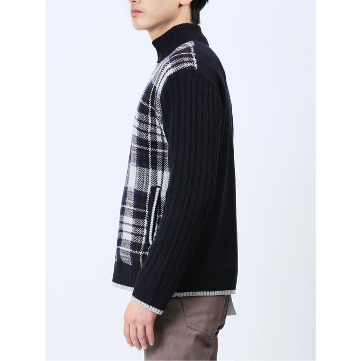 配色チェック柄 ドンキーネックニットアウター | TAKA-Q MEN | 詳細画像20 