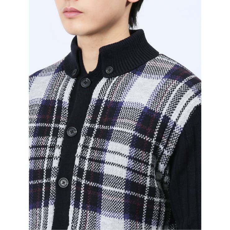配色チェック柄 ドンキーネックニットアウター | TAKA-Q MEN | 詳細画像22 