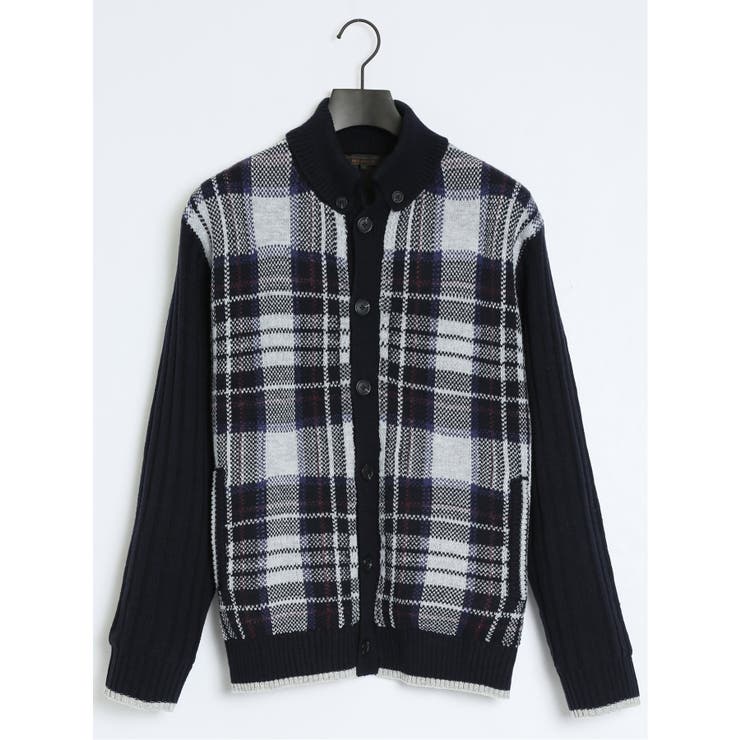 配色チェック柄 ドンキーネックニットアウター | TAKA-Q MEN | 詳細画像25 