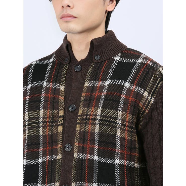 配色チェック柄 ドンキーネックニットアウター | TAKA-Q MEN | 詳細画像8 