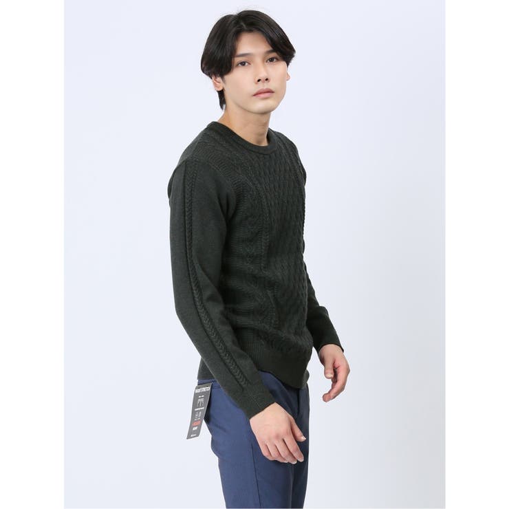 ストレッチウォッシャブル ふわもちケーブル編 クルーニット | TAKA-Q MEN | 詳細画像29 