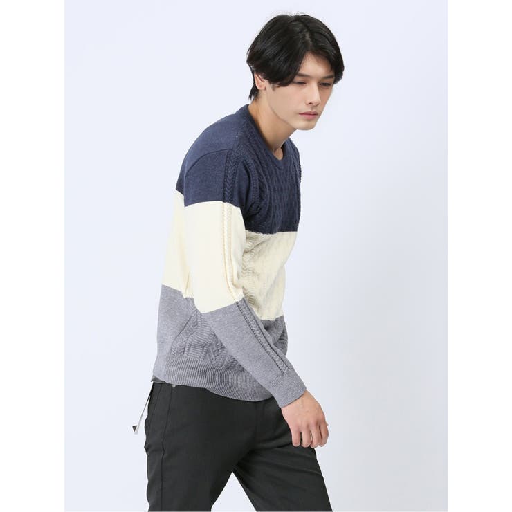 ストレッチウォッシャブル ふわもちケーブル編 クルーニット | TAKA-Q MEN | 詳細画像41 