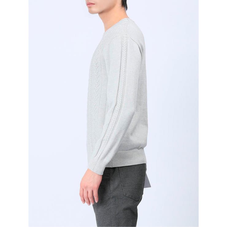 ストレッチウォッシャブル ふわもちケーブル編 クルーニット | TAKA-Q MEN | 詳細画像6 