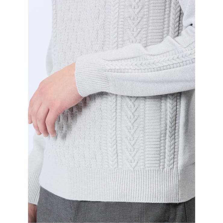 ストレッチウォッシャブル ふわもちケーブル編 クルーニット | TAKA-Q MEN | 詳細画像9 