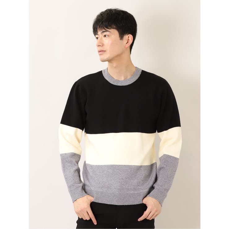 ストレッチウォッシャブル ふわもち衿配色 クルーニット | TAKA-Q MEN | 詳細画像1 