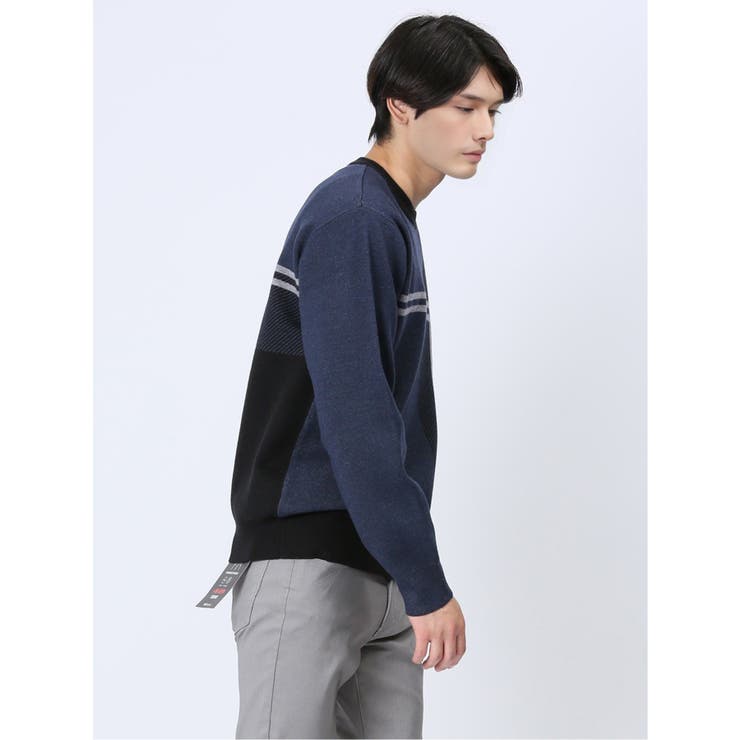 ストレッチウォッシャブル ふわもち配色チェック柄 クルーニット | TAKA-Q MEN | 詳細画像4 