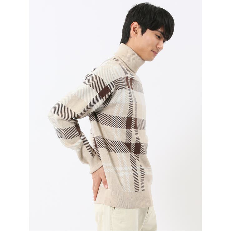 ウォッシャブル ストレッチ チェック柄 タートルニット | TAKA-Q MEN | 詳細画像4 