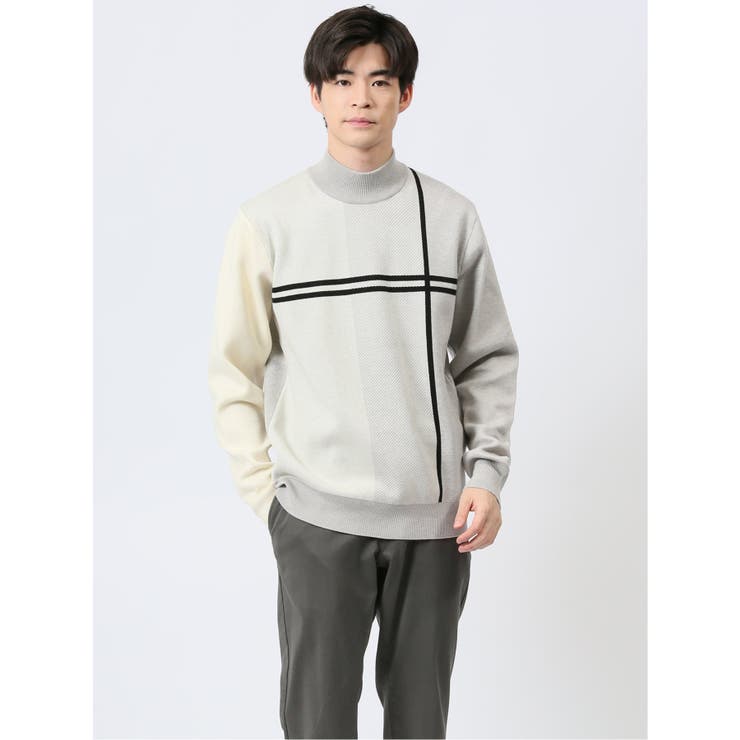 ふわもち 配色 モックネックニット | TAKA-Q MEN | 詳細画像1 