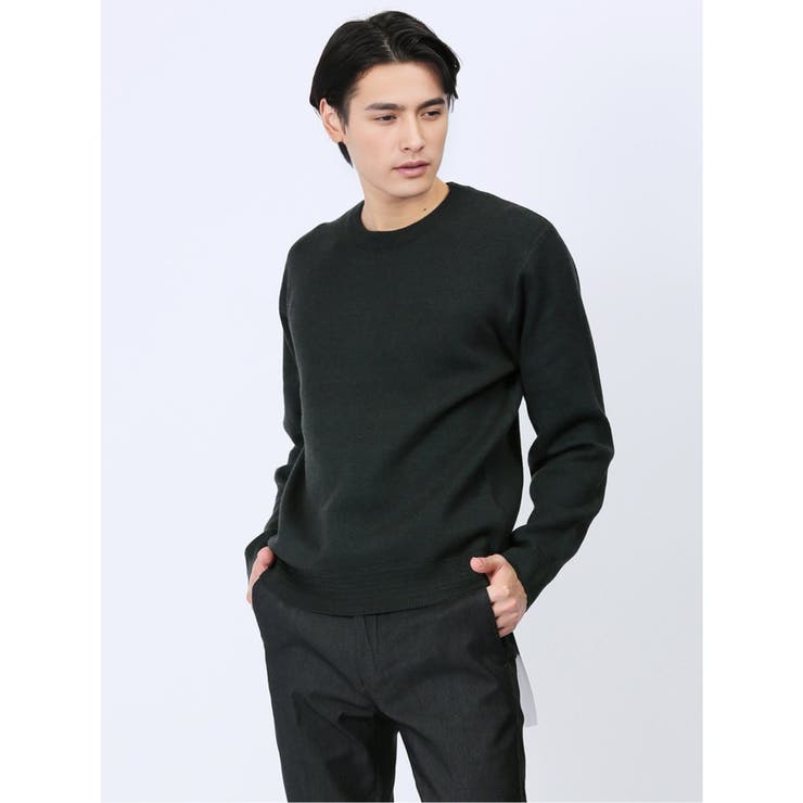 50緑 | クロスストレッチ 無地 クルーニット | TAKA-Q MEN
