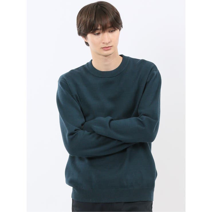 65ダークグリーン | ウォッシャブル ストレッチ 天竺 クルーニット | TAKA-Q MEN