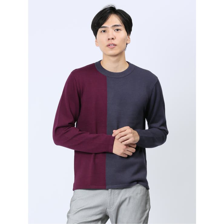 クロスストレッチ 配色切替 クルーニット | TAKA-Q MEN | 詳細画像1 
