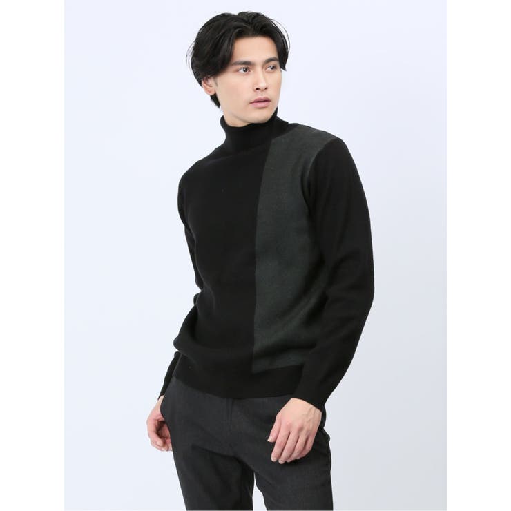 クロスストレッチ 配色切替 タートルニット | TAKA-Q MEN | 詳細画像1 