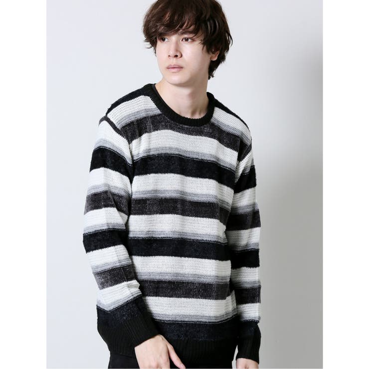 ウォッシャブル フェザー×モールボーダー クルーネックニット | TAKA-Q MEN | 詳細画像1