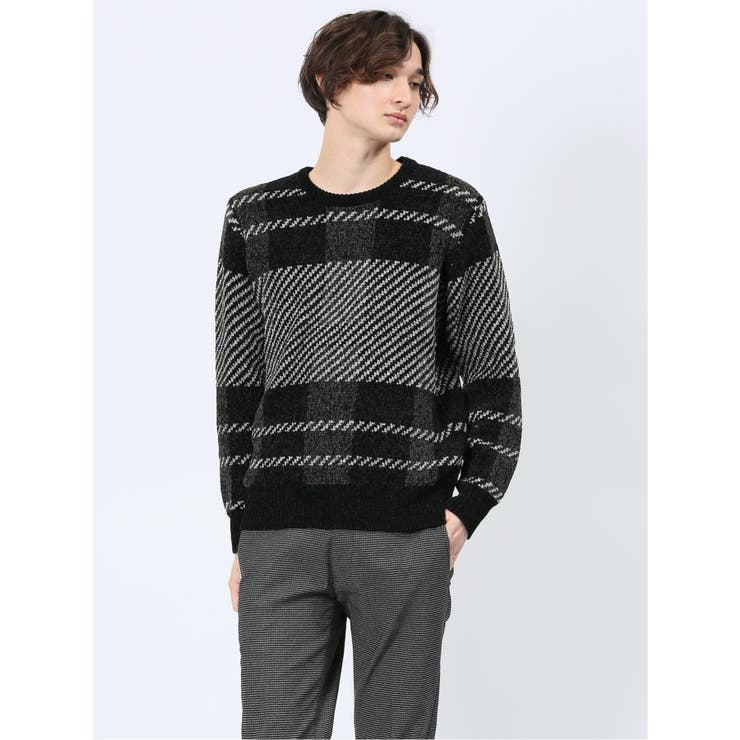 モールジャガードチェック クルーニット | TAKA-Q MEN | 詳細画像1 