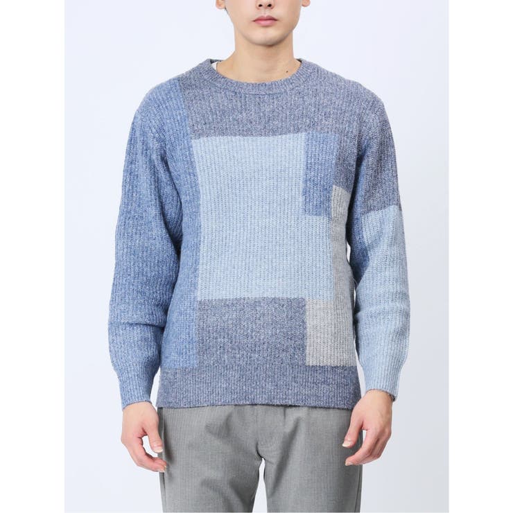 ウォッシャブル パッチワーク風 クルーネックニット | TAKA-Q MEN | 詳細画像15 