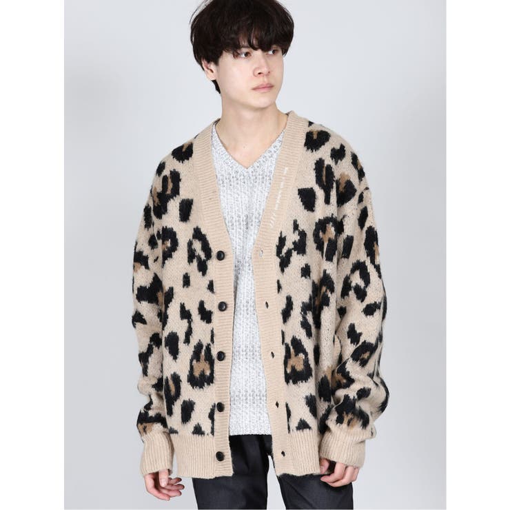 豹柄 Vネック ニットカーディガン[品番：TKQJ0013419]｜TAKA-Q MEN