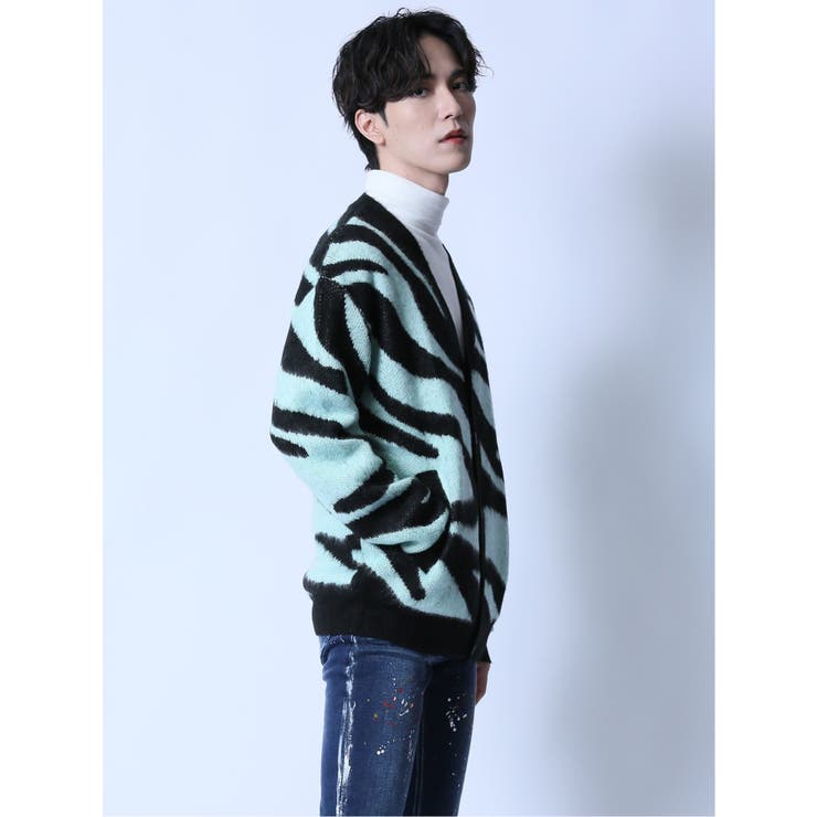 モヘアタッチ ゼブラ Vネック ニットカーディガン | TAKA-Q MEN | 詳細画像4 