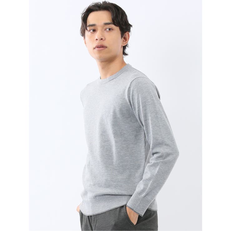 03ライトグレー | ウォッシャブル ウール混 クルーネックニット | TAKA-Q MEN