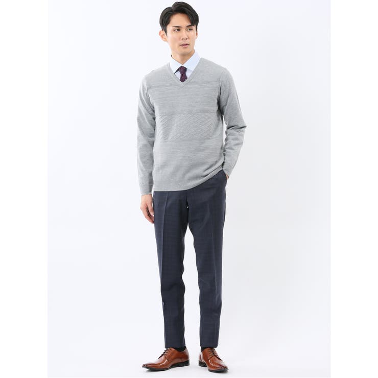 ウォッシャブル ウール混 パネルボーダー Vネックニット | TAKA-Q MEN | 詳細画像15 