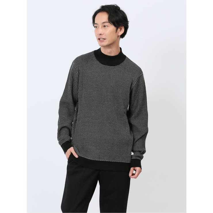 ふわもち ワッフルジャガード モックネックニット | TAKA-Q MEN | 詳細画像1 