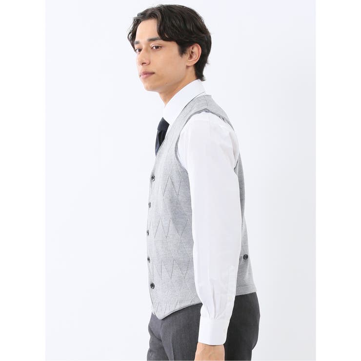 ウォッシャブル ウール混 ダイヤ柄 前開きベスト | TAKA-Q MEN | 詳細画像11 