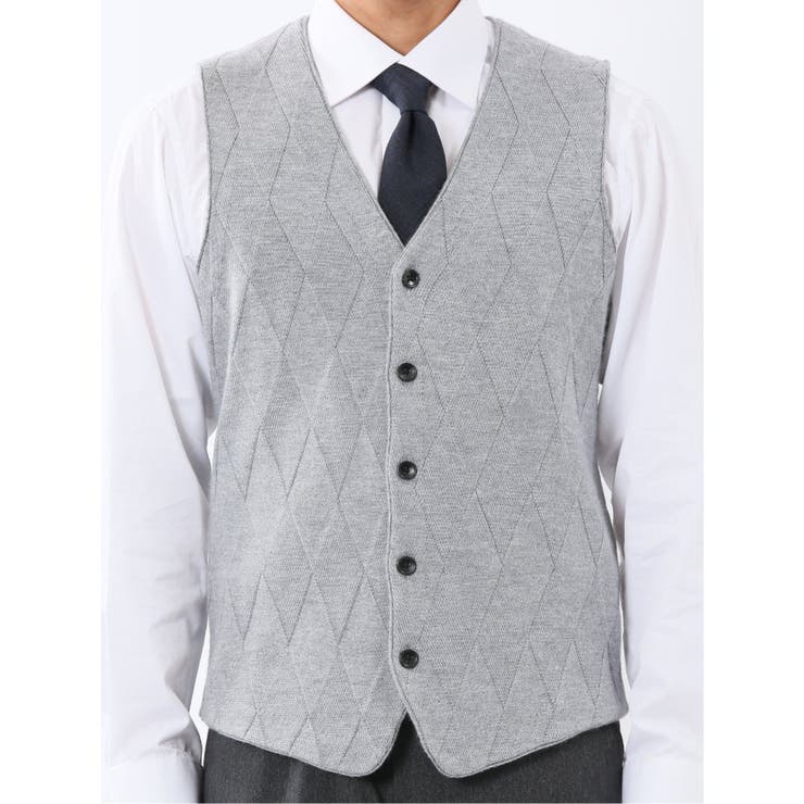 ウォッシャブル ウール混 ダイヤ柄 前開きベスト | TAKA-Q MEN | 詳細画像15 