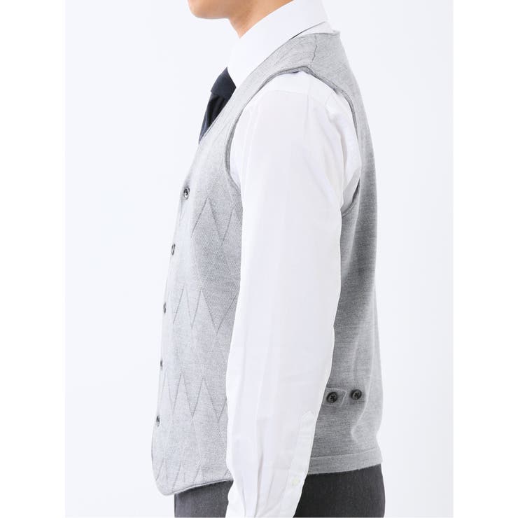 ウォッシャブル ウール混 ダイヤ柄 前開きベスト | TAKA-Q MEN | 詳細画像16 