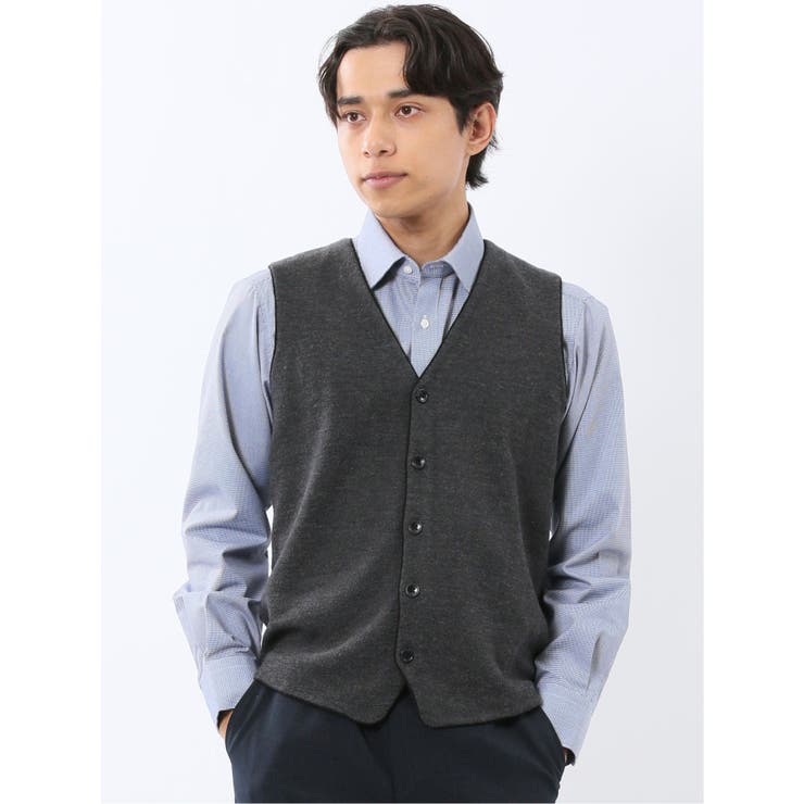 06グレー | ウォッシャブル ウール混 ミラノリブ 前開きベスト | TAKA-Q MEN
