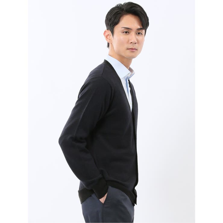 ウォッシャブル ウール混カルゼ柄 ニットカーディガン | TAKA-Q MEN | 詳細画像4 