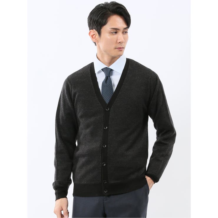 06グレー | ウォッシャブル ウール混カルゼ柄 ニットカーディガン | TAKA-Q MEN