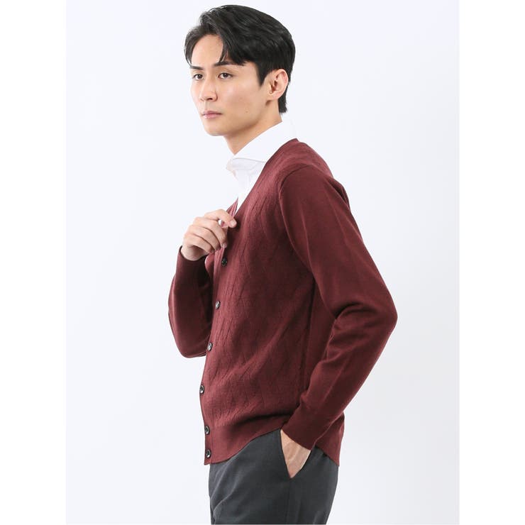 ウォッシャブル ウール混ダイヤ柄 ニットカーディガン | TAKA-Q MEN | 詳細画像2 