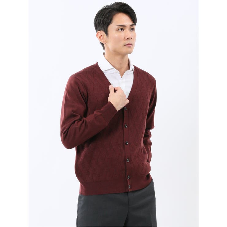 ウォッシャブル ウール混ダイヤ柄 ニットカーディガン | TAKA-Q MEN | 詳細画像4 