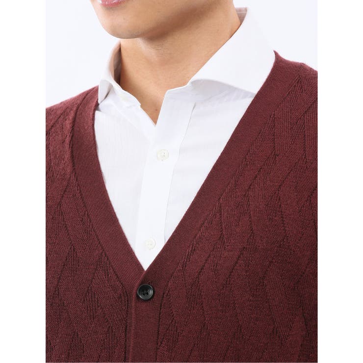 ウォッシャブル ウール混ダイヤ柄 ニットカーディガン | TAKA-Q MEN | 詳細画像9 