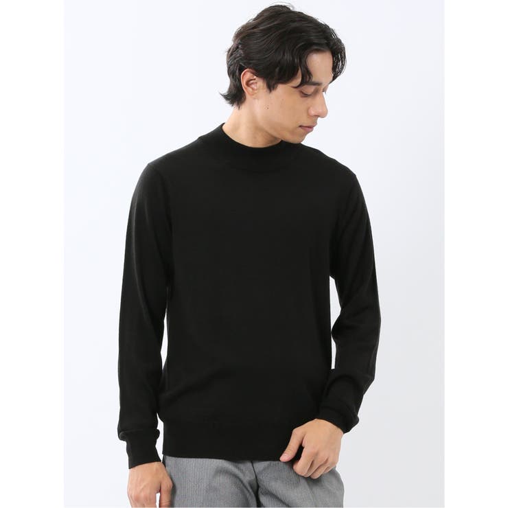 05黒 | ウォッシャブル ウール混 モックネックニット | TAKA-Q MEN