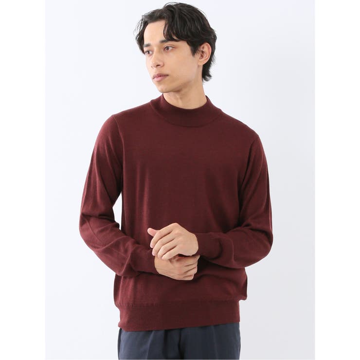 15ワイン | ウォッシャブル ウール混 モックネックニット | TAKA-Q MEN