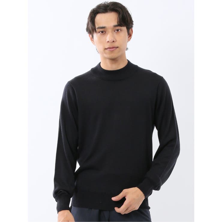 75紺 | ウォッシャブル ウール混 モックネックニット | TAKA-Q MEN