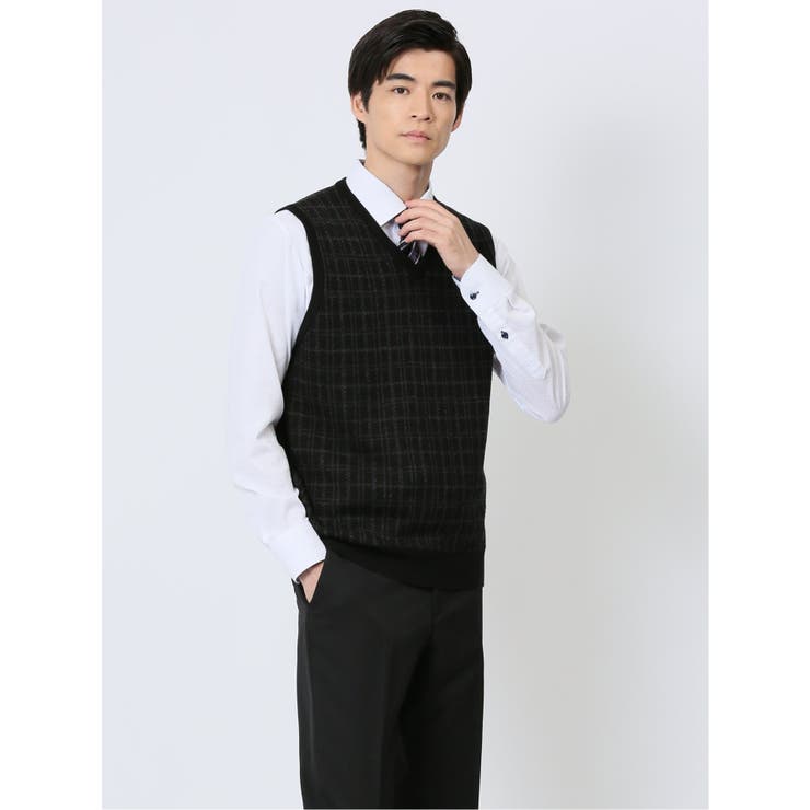 ウォッシャブル ウール混 チェック柄 プルベスト | TAKA-Q MEN | 詳細画像1 