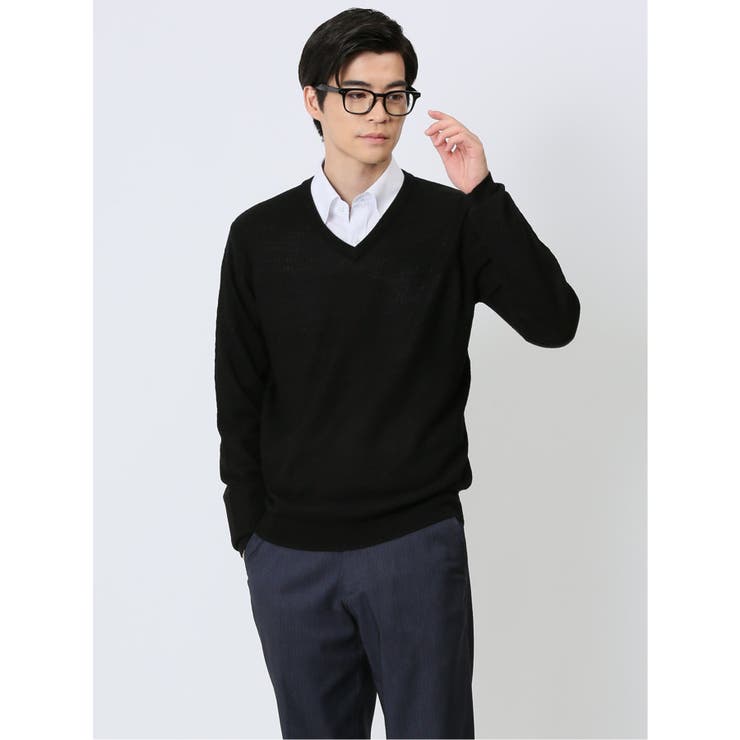 ウォッシャブル ウール混 ジャガード Vネックニット | TAKA-Q MEN | 詳細画像1 