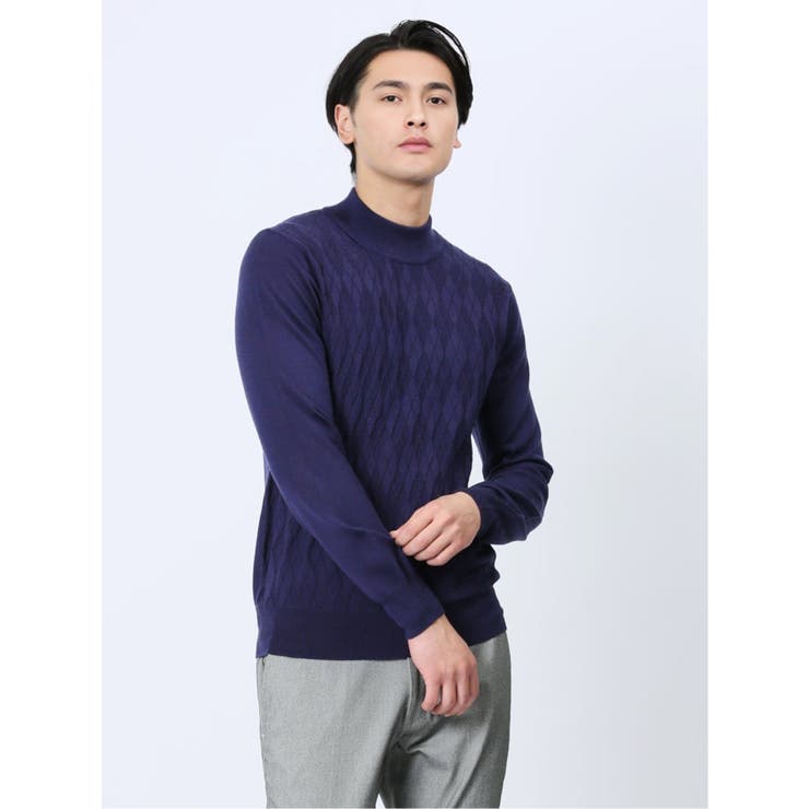 ウォッシャブル ウール混リンクスダイヤ モックネックニット | TAKA-Q MEN | 詳細画像1 