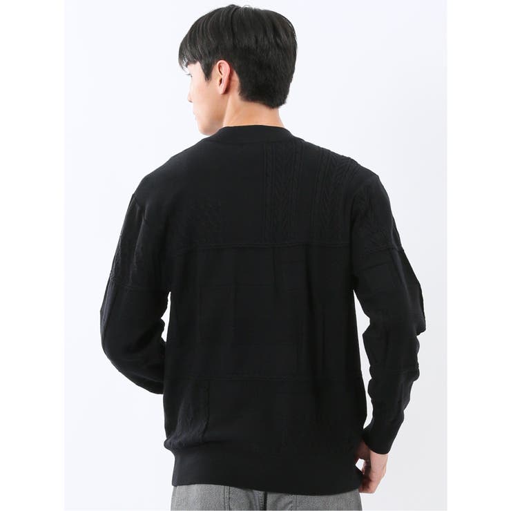 ウォッシャブル ストレッチ パッチワーク柄 モックネックニット | TAKA-Q MEN | 詳細画像3 
