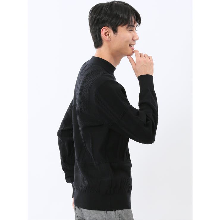 ウォッシャブル ストレッチ パッチワーク柄 モックネックニット | TAKA-Q MEN | 詳細画像4 