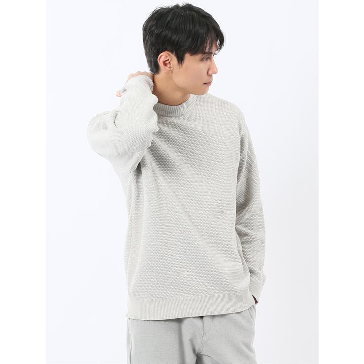 03ライトグレー | ウォッシャブル ストレッチ 鹿の子 モックネックニット | TAKA-Q MEN