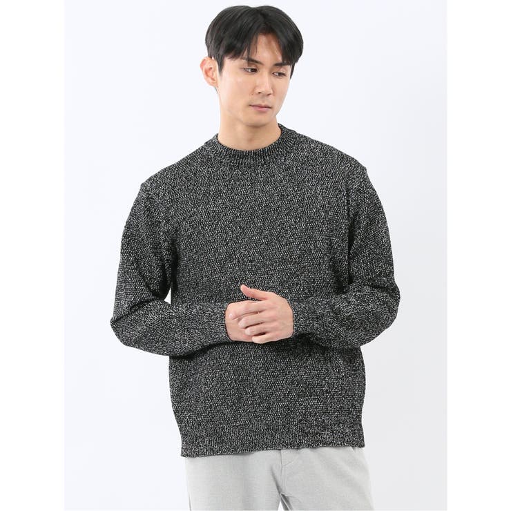 07白黒 | ウォッシャブル ストレッチ 鹿の子 モックネックニット | TAKA-Q MEN