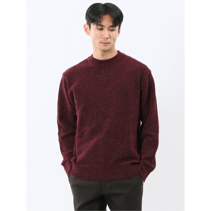 15ワイン | ウォッシャブル ストレッチ 鹿の子 モックネックニット | TAKA-Q MEN