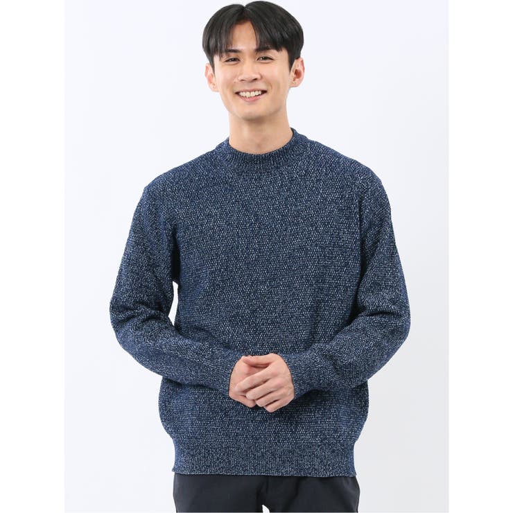 75紺 | ウォッシャブル ストレッチ 鹿の子 モックネックニット | TAKA-Q MEN