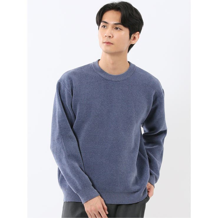 70青 | ウォッシャブル ストレッチ ベロア クルーニット | TAKA-Q MEN