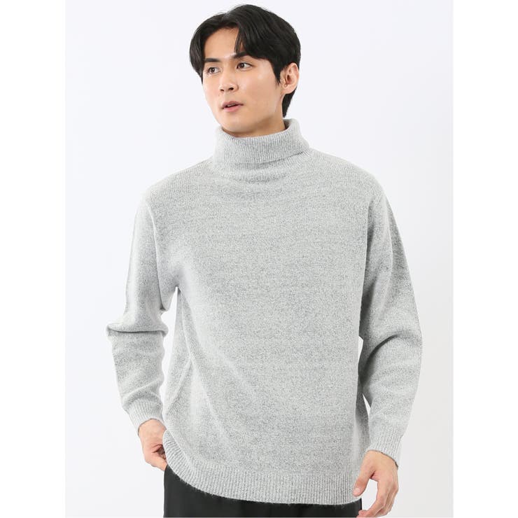 03ライトグレー | ハンドウォッシャブル ストレッチ 天竺 タートルニット | TAKA-Q MEN