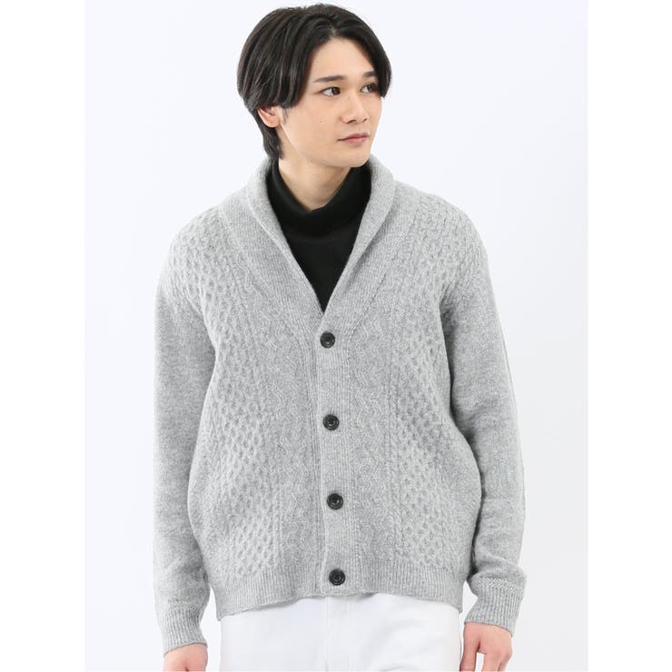 03ライトグレー | ハンドウォッシャブル ストレッチ ショールカーディガン | TAKA-Q MEN